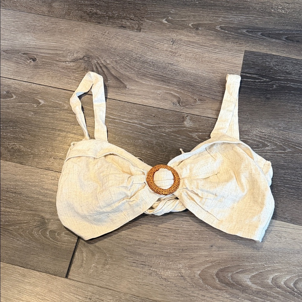 Aakaa Cream Bra with Woven Detail Medium NWT